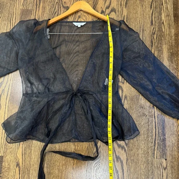 Parks & Fifth Sheer Overlay Tied Blouse - Picture 8 of 9
